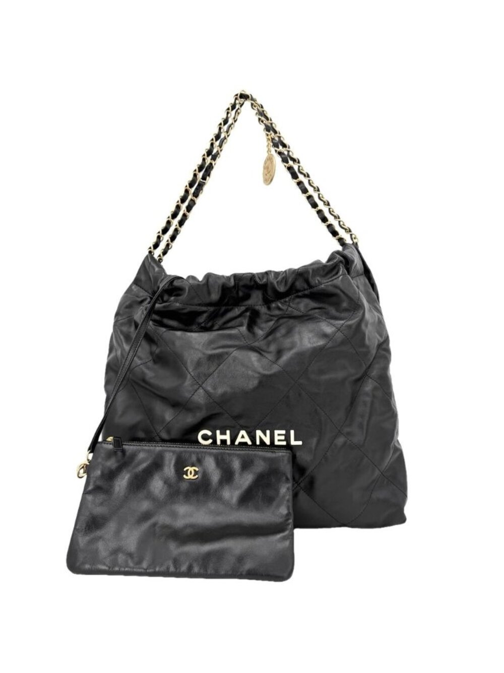 Chanel Shoulder Bag Chanel 22 Chain Crossbody Leather Black Gold